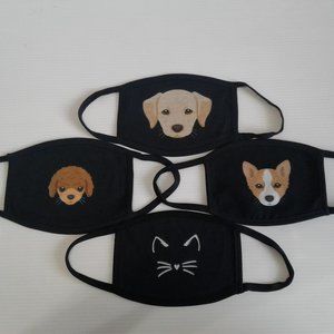 Set of 4 Animal Face Printed Face Masks-Black